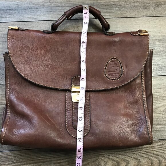 Vintage Rugero Brown Leather Messenger Bag Briefcase Removable Strap Lock & Key - Picture 16 of 16